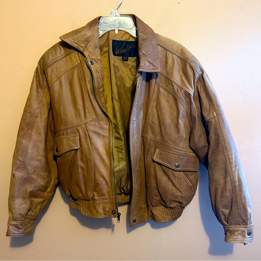 Brown leather bomber classic 90’s vintage. Winlit - Picture 1 of 3